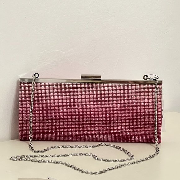 INC INTERNATIONAL CONCEPTS Carolyn Rhinestone Ombre Pink & Silver Evening Clutch - Picture 4 of 12